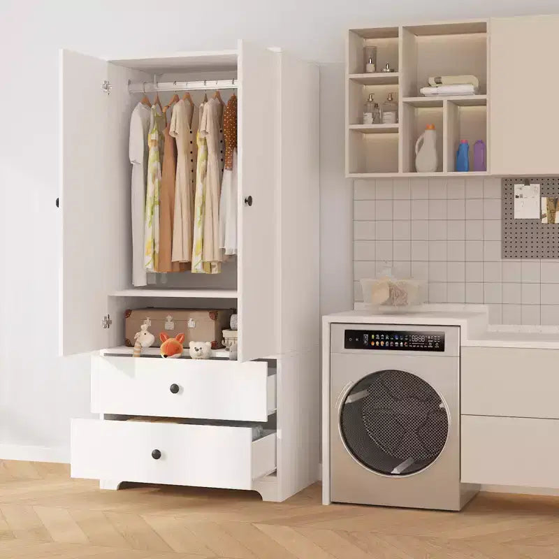 Armadio guardaroba moderno in legno da 71 pollici per camera da letto, con 2 ante, 2 cassetti, ripiani regolabili e barra appendiabiti