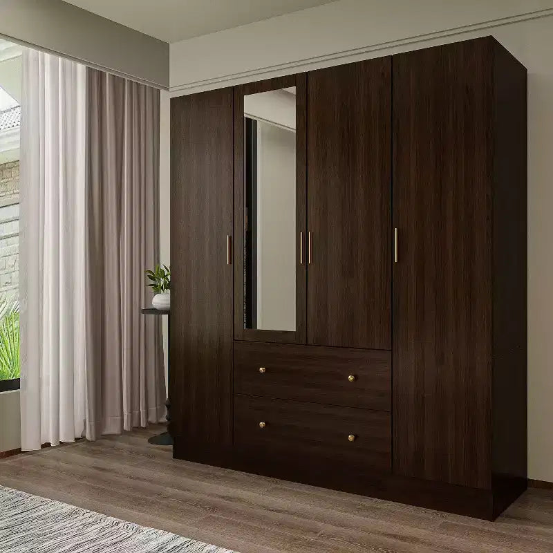 Armário Hitow com 2 gavetas grandes, zona central para pendurar roupa e espelho, estilo minimalista
