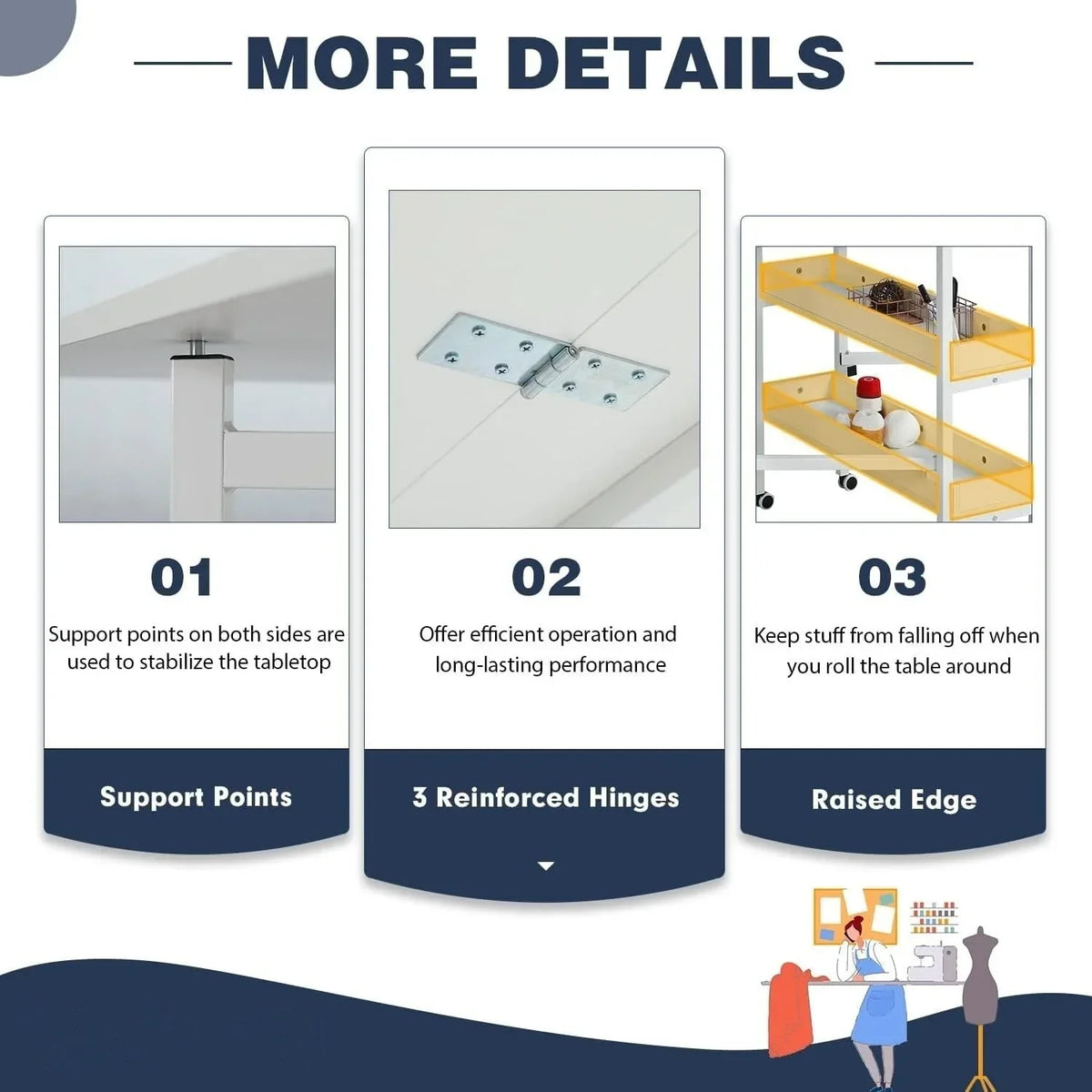 Table d’activités réglable en hauteur avec étagères de rangement, table de découpe pliante et mobile pour bureau à domicile, couture ou loisirs créatifs