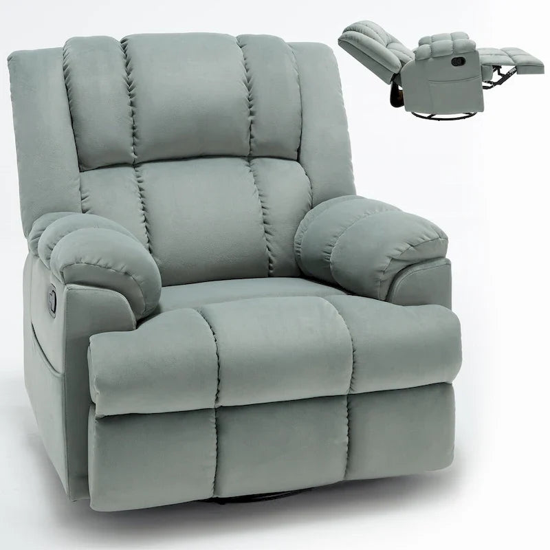 Groene extra grote handmatige relaxfauteuil met draaifunctie, schommelfunctie en stoffen bekleding