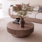 Table basse ronde moderne en bois massif plaqué, avec rangement