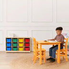 Mobiler Fächerschrank mit Tablettfächern und 15 Behältern mit Schaufelfront, 3x4, Kindermöbel