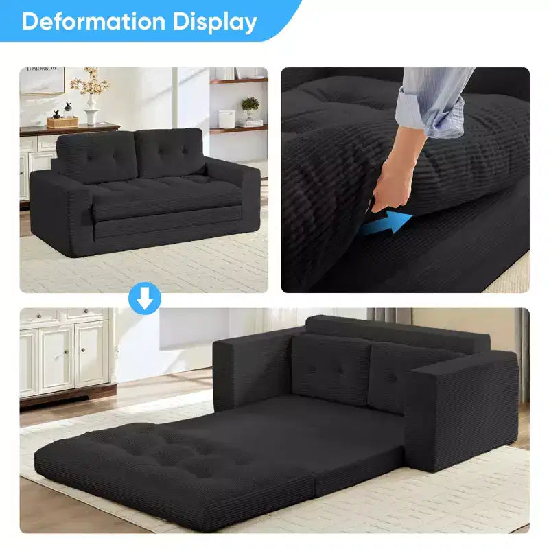 Rozkładana sofa-futon Mjkone 2 w 1 o szerokości 71', tapicerowana tkaniną sztruksową, z pikowanymi guzikami, dwuosobowa sofa z funkcją spania, oszczędzająca miejsce