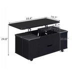 Table basse moderne multifonctionnelle à plateau relevable avec rangement caché, 4 tabourets et roulettes, idéale pour les espaces de vie modernes