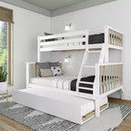 Letto a castello Max & Lily con letto estraibile, singolo sopra matrimoniale, in legno massello, stile scandinavo, per bambini