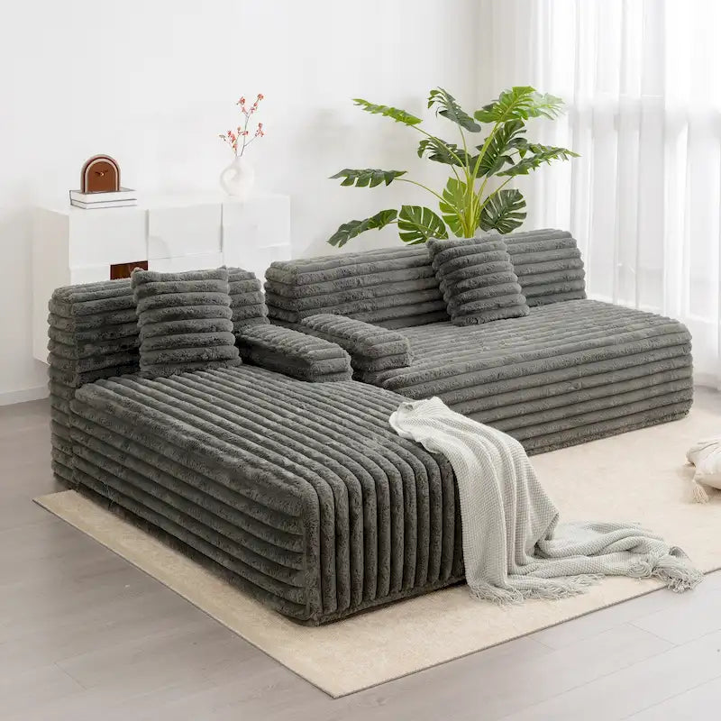 Modułowa sofa narożna Cloud, nowoczesna tapicerowana kanapa z 2 poduszkami dekoracyjnymi, dowolnie konfigurowana, w kształcie litery L