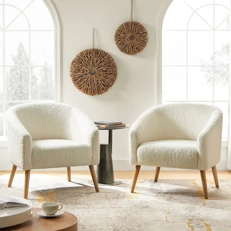 Sheila moderner Bouclé-Sessel, 30 W, mit Massivholzbeinen, 2er-Set von HULALA HOME
