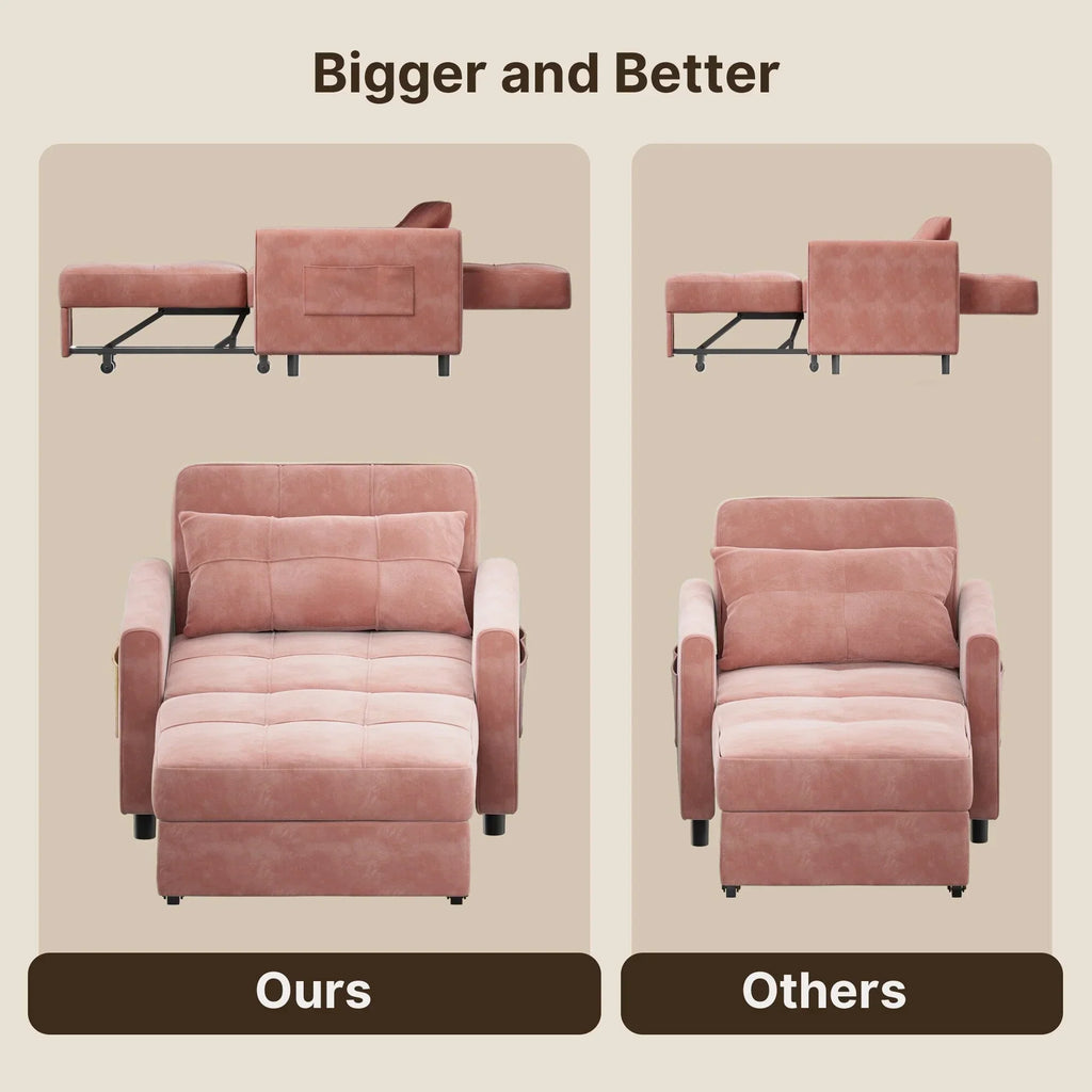 Sofá-cama ajustável 3 em 1, sofá-cadeirão extensível, cama dobrável convertível para sala de estar