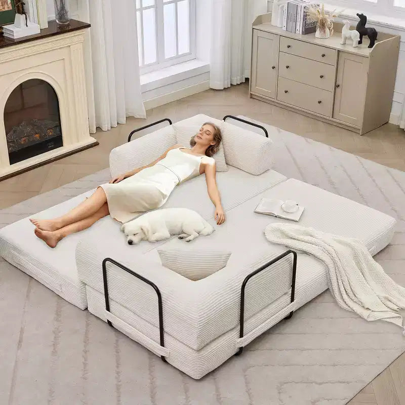 4-in-1-Schlafsofa, 79-Zoll-klappbare Cord-Couch ohne Gestell mit Kissen, ohne Montage, Zweisitzer für kleine Wohnungen