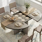 Mesa de jantar redonda extensível 47-63 para 4-8 pessoas, mesa de cozinha expansível em madeira de estilo rústico com estrutura metálica, oval e economizadora de espaço para apartamento, cinzento retro