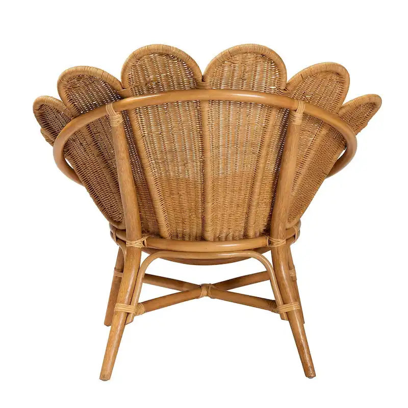 Blossom Akzentstuhl in Blumenform aus honigfarbenem Rattan im Boho-Stil