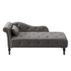 Moderne Chaiselongue, 60.6, mit Samtbezug, Knopfheftung, Beinen aus Massivholz und Ziernägeln