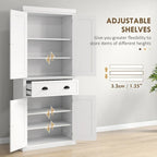 72 Kitchen Pantry Storage Cabinet, Traditional Freestanding Cabinet with 4 Doors and 3 Adjustable Shelves, Large Central Drawer