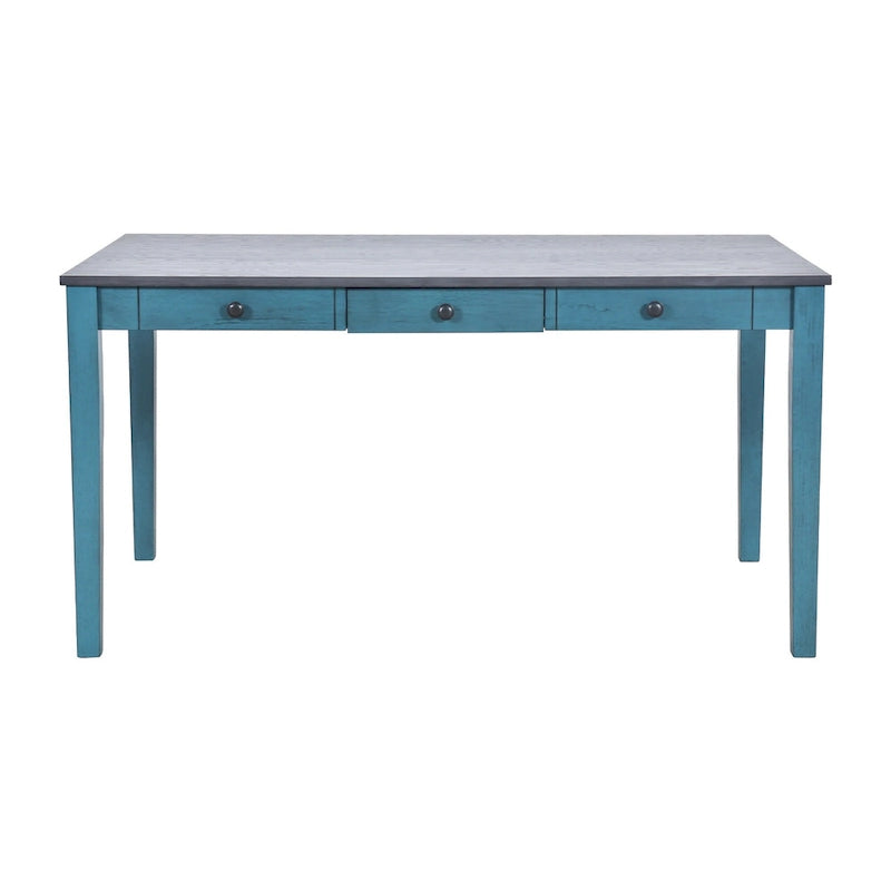 Eetkamerset van hout, 6-delig, met 4 stoelen en een bankje, tafel met lade