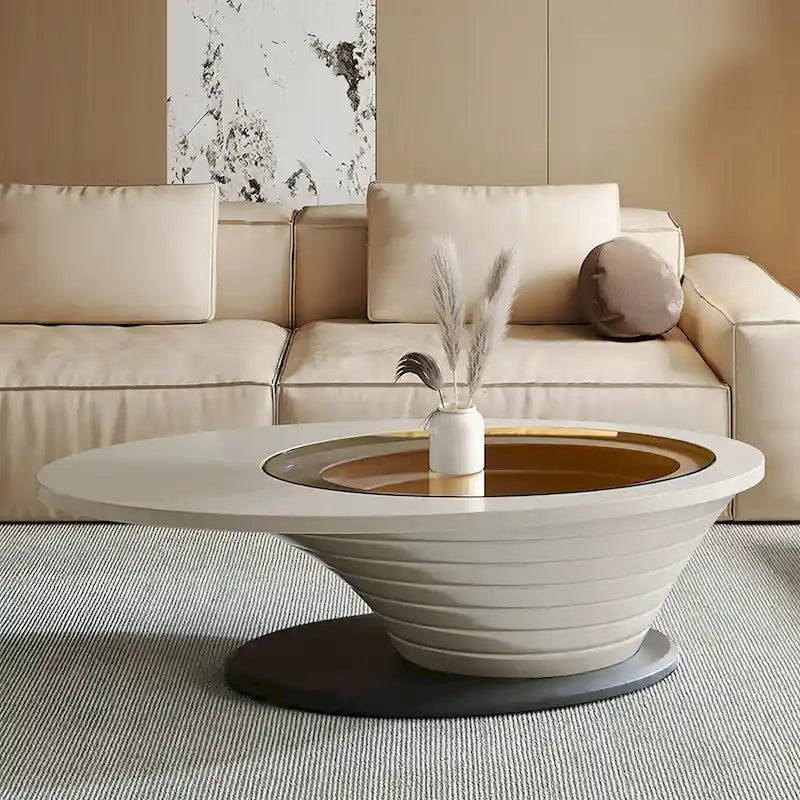 Ovaler Couchtisch mit Glasplatte, moderne, minimalistische Light-Luxury-Optik, graues Gestell, 51 in. - L 51.18'W 25.59'H 14.37'