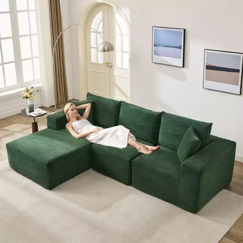 Canapé moderne 108, 3 places en L rembourré avec oreillers, assise profonde, aucun montage requis