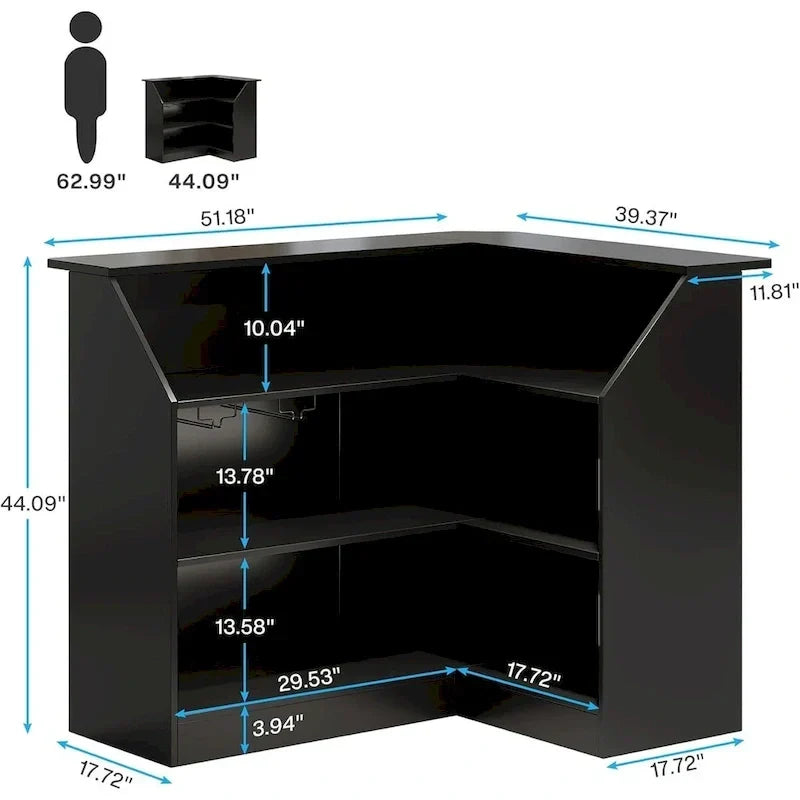 Meuble-bar en L avec porte-verres à pied pour bar à domicile