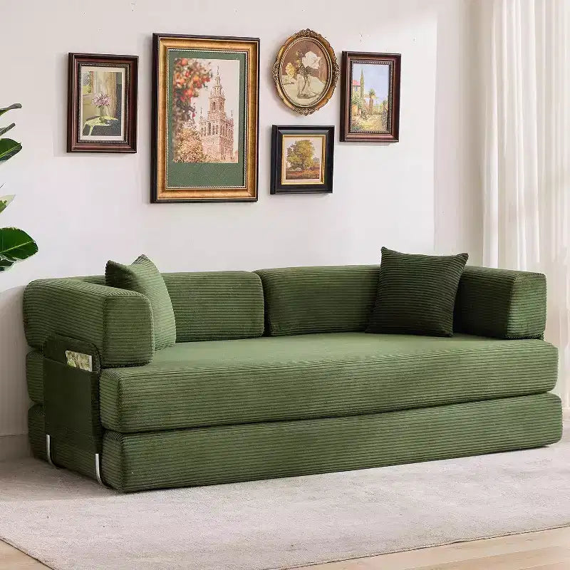 5-in-1-Schlafsofa, 78.8 modulares Cordsofa mit stabilem Gestell, multifunktionales Futon für kleine Räume, Wohnzimmer und Gästezimmer