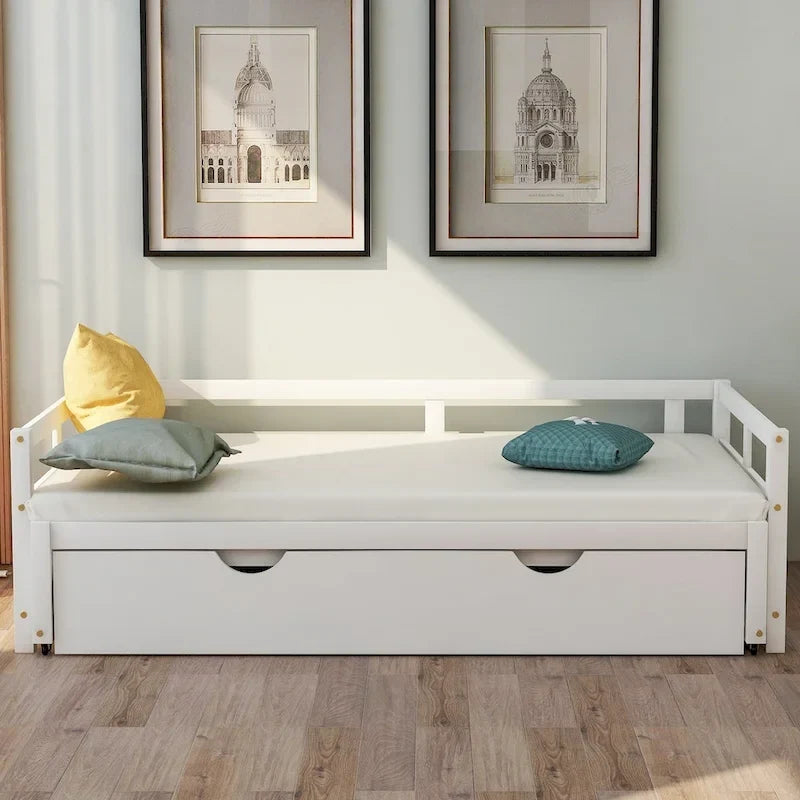 Uitschuifbaar ligbed met onderschuifbed, houten ligbed met onderschuifbed