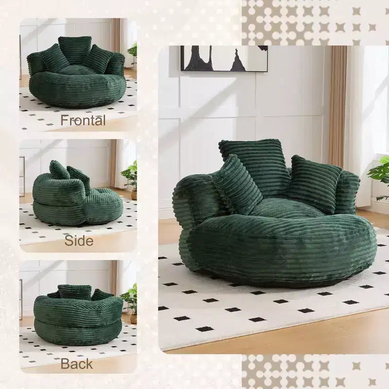 Sitzsacksofa für Erwachsene und Kinder, übergroßer Cord-Sitzsack mit 3 Kissen und Armlehnen für Wohnzimmer und Schlafzimmer