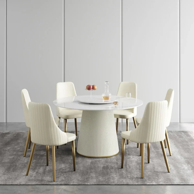 Table ronde de salle à manger de 53 pour 6 personnes, avec plateau en pierre frittée et plateau tournant