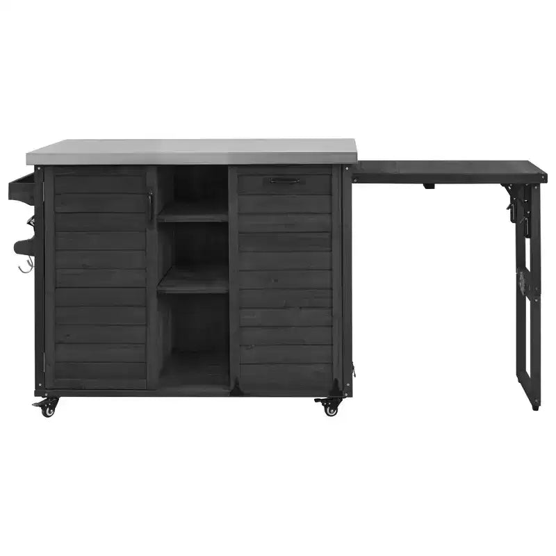 Isola da cucina da esterno da 78.3 pollici con piano in acciaio inox, postazione barbecue pieghevole e armadietti contenitori, nera