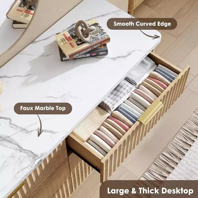 Kommode mit 9 geriffelten Schubladen, moderne Anrichte, TV-Ständer aus Holz, geschwungenes Design, für Wohnzimmer und Flur