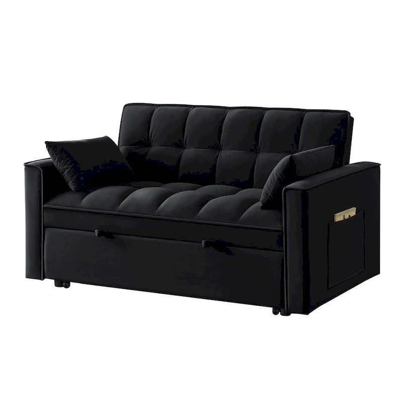 Rozkładana sofa dwuosobowa 4 w 1 z podłokietnikami i kieszeniami do przechowywania, wielofunkcyjna pikowana sofa z regulowanym oparciem