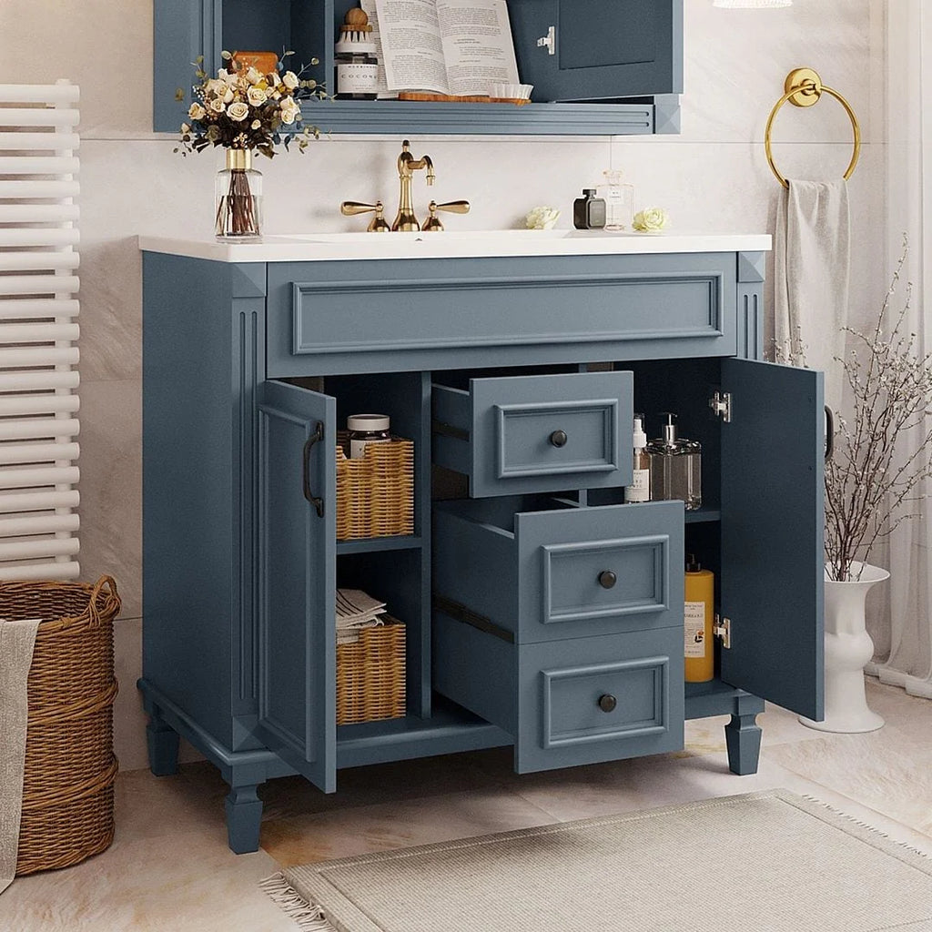 Meuble-lavabo de salle de bains moderne de 36' avec lavabo intégré et armoire à miroir, 2 portes et 2 tiroirs