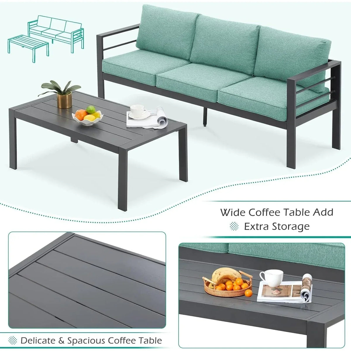 AECOJOY 7-teiliges Gartenmöbelset aus Aluminium für draußen