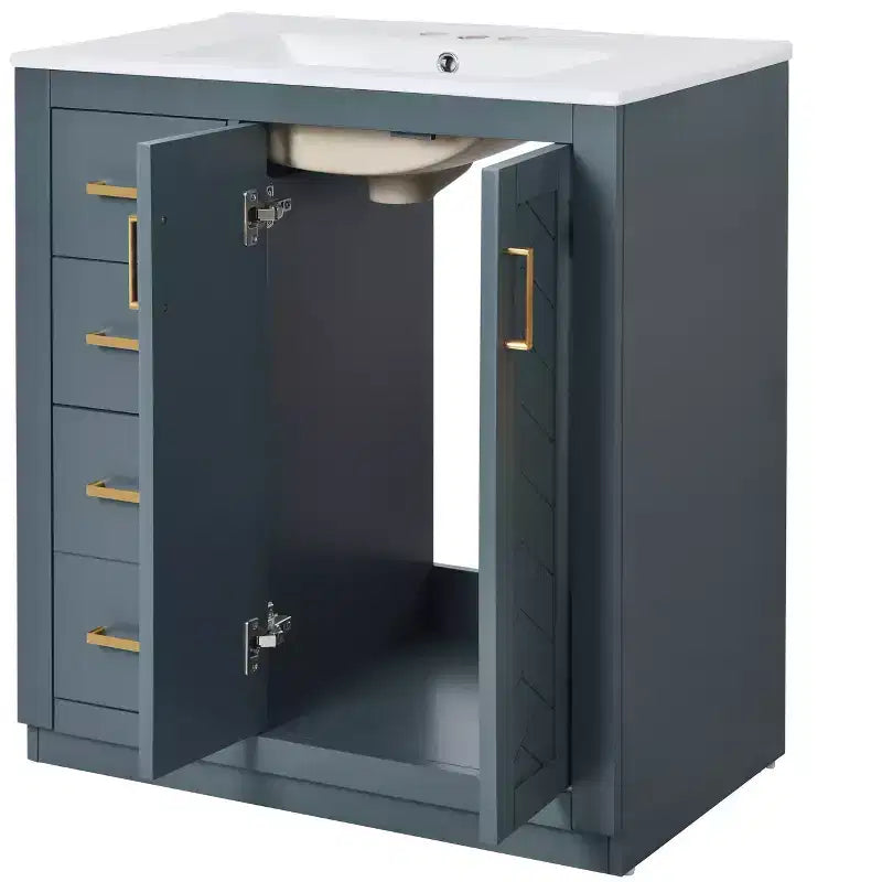 30 Badezimmer-Waschtischunterschrank mit einem Waschbecken, Schrank und 3 Schubladen ??Schwarz / Blau / Grün / Indigo / Weiß