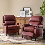 Set of 2 Elisabete Modern Wingback Genuine Leather Recliner with Vintage Nail Head Trim for Living Room and Bedroom| ART OF LIVING DESIGNS
