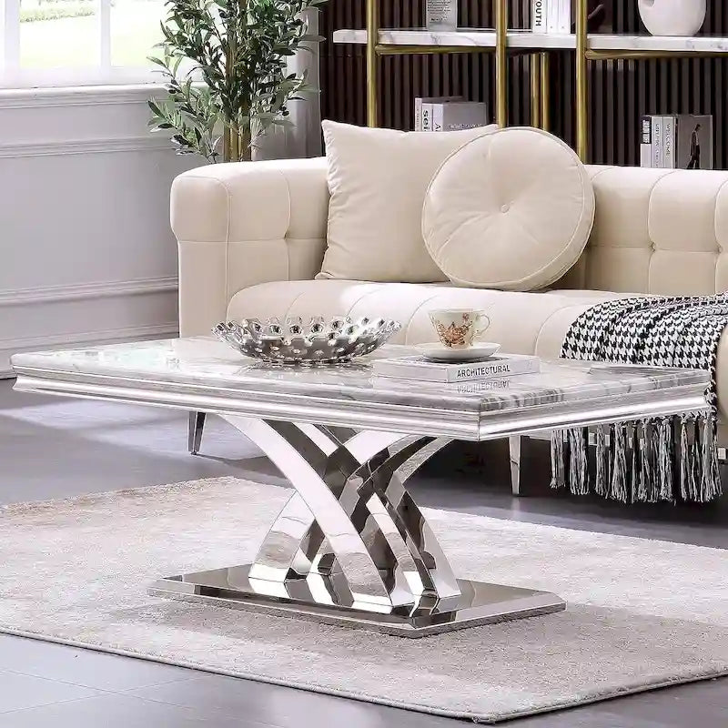 Moderne salontafel, rechthoekig model van 48 met X-vormige voet, voor de woonkamer