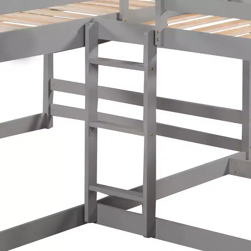 L-förmiges Etagenbett für 4 Kinder, Vierer-Etagenbett mit Rutsche und Bettgestell aus Holz in Full- und Twin-Size für Schlafzimmer und Wohnheim