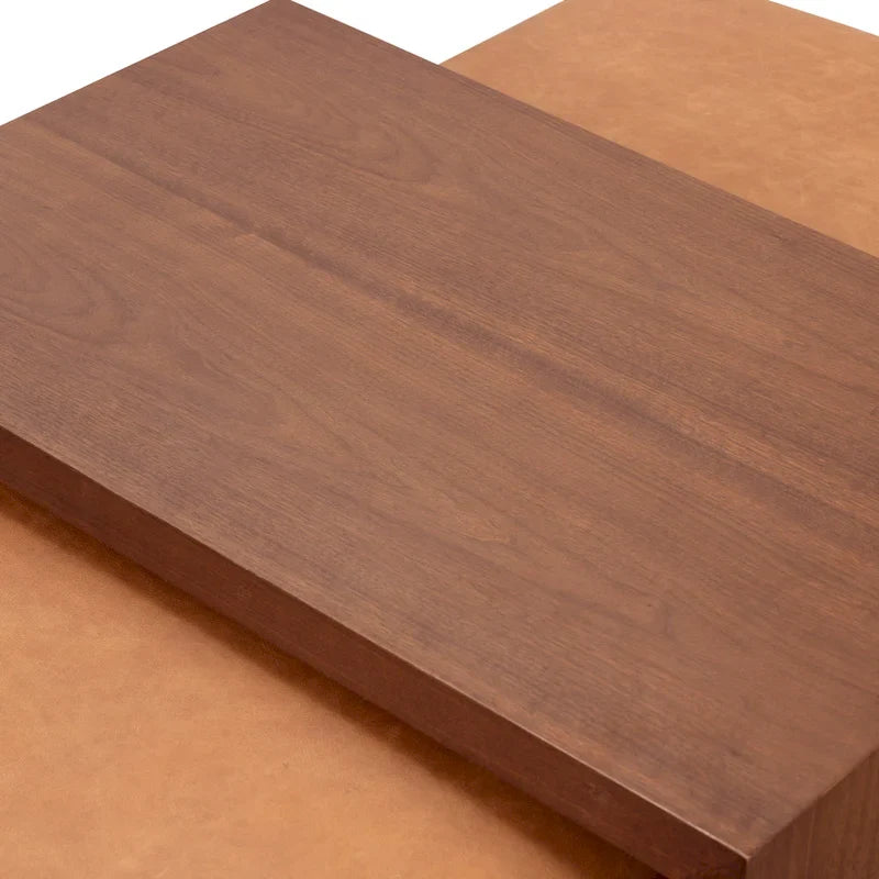 Pouf Jarmo Poly & Bark avec tablette en noyer réglable - cuir italien véritable pleine fleur