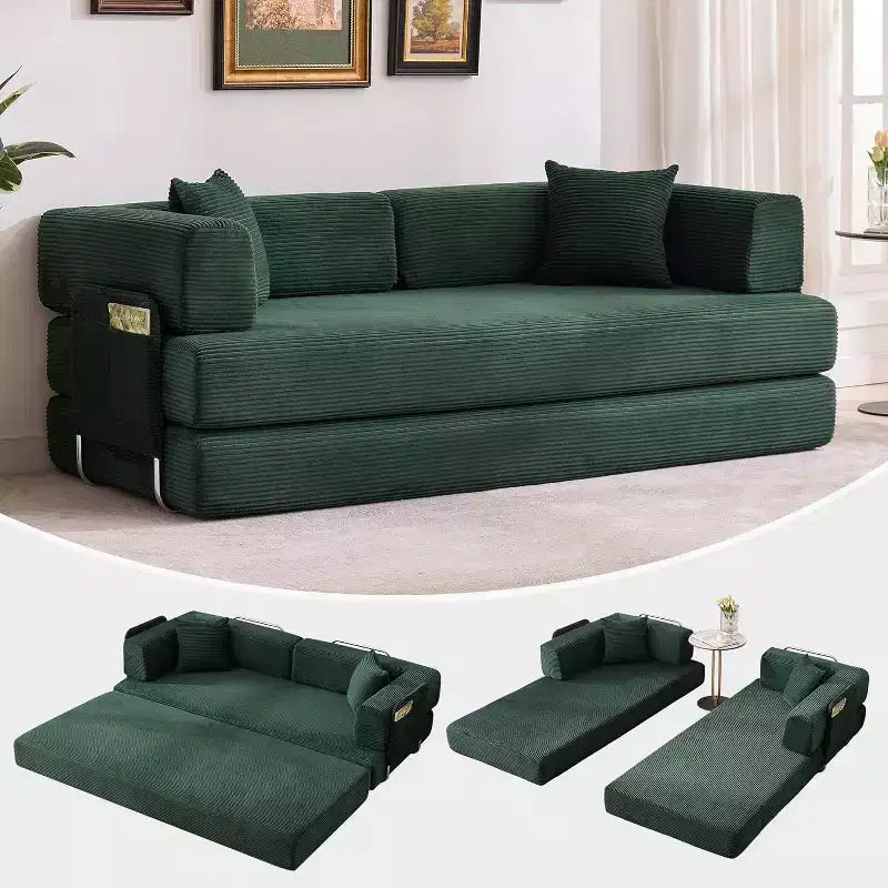 5-in-1-Schlafsofa, 78.8 modulares Cordsofa mit stabilem Gestell, multifunktionales Futon für kleine Räume, Wohnzimmer und Gästezimmer