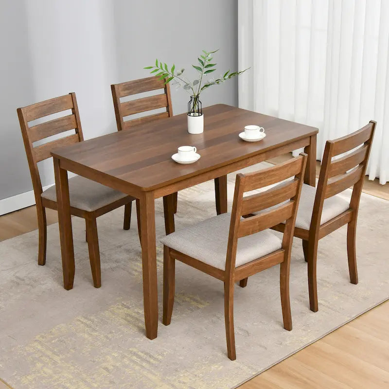 Ensemble de salle à manger de 5 pièces en bois massif, table de 47L et 4 chaises à dossier à barreaux