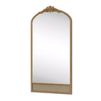 Klassischer Wandspiegel mit geschnitztem Rundbogen-Holzrahmen und unterem Rattanbereich, 37 in. W x 71 in. H, braun