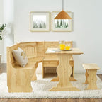 Conjunto de canto para refeições MUSEHOMEINC de estilo tradicional, 3 peças em madeira maciça, com mesa e banco lateral, mesa de canto com arrumação oculta