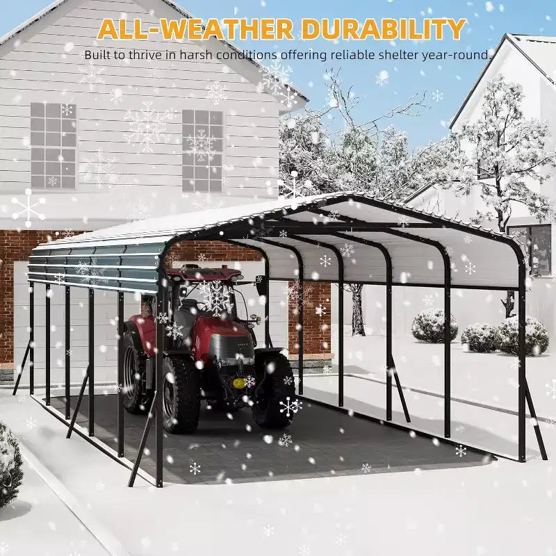 LinTimes 12x24 FT Metall-Carport mit Dach aus verzinktem Stahl, pulverbeschichtetem Rahmen und wasserabweisendem Schutz für Fahrzeuge im Freien