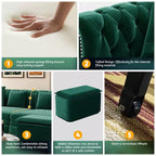Whisen Schlafsofa aus Samt, 3-in-1, King Size, ausziehbar und umwandelbar, mit beweglichem Ottomanen, gestepptes Design
