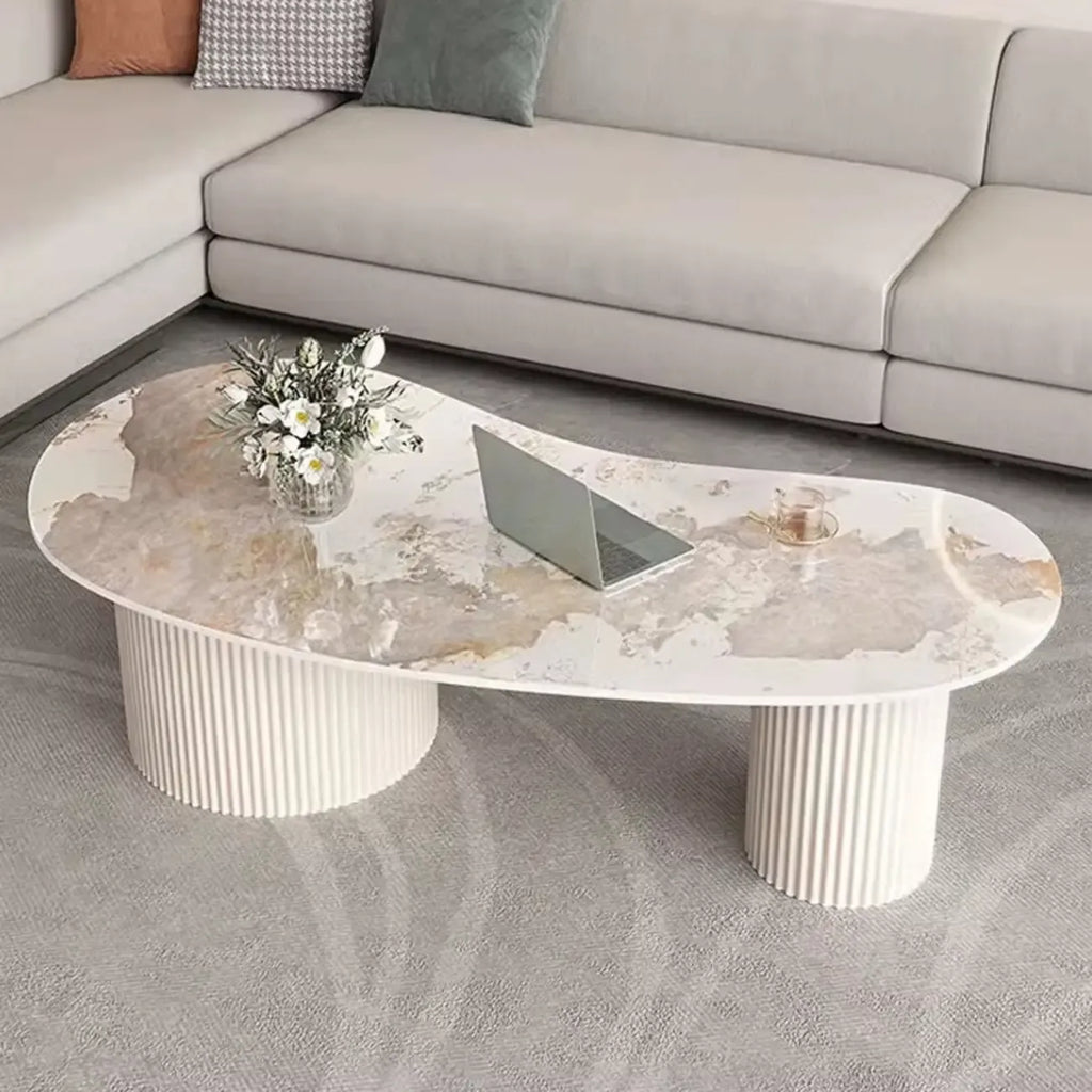 Minimalistische standaard witte ovale salontafel met 2 laden