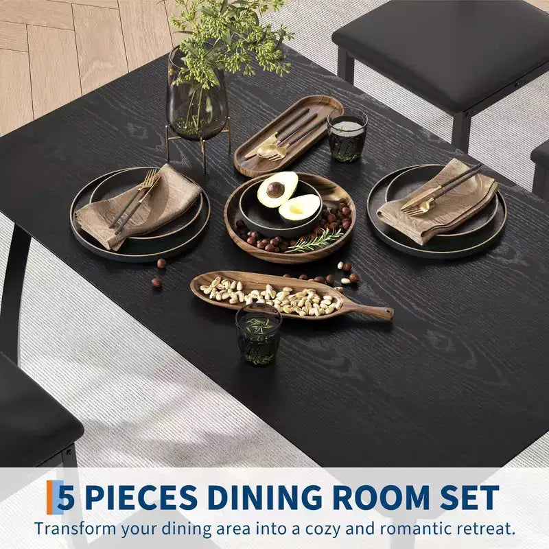 5-teiliges Küchenmöbel-Set mit Metallgestell, Tisch und Stühlen, mit abgeschrägtem Design