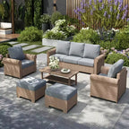 Set di divani da giardino in vimini di lusso Captiva Designs, 6 pezzi, con braccioli curvi e cuscini