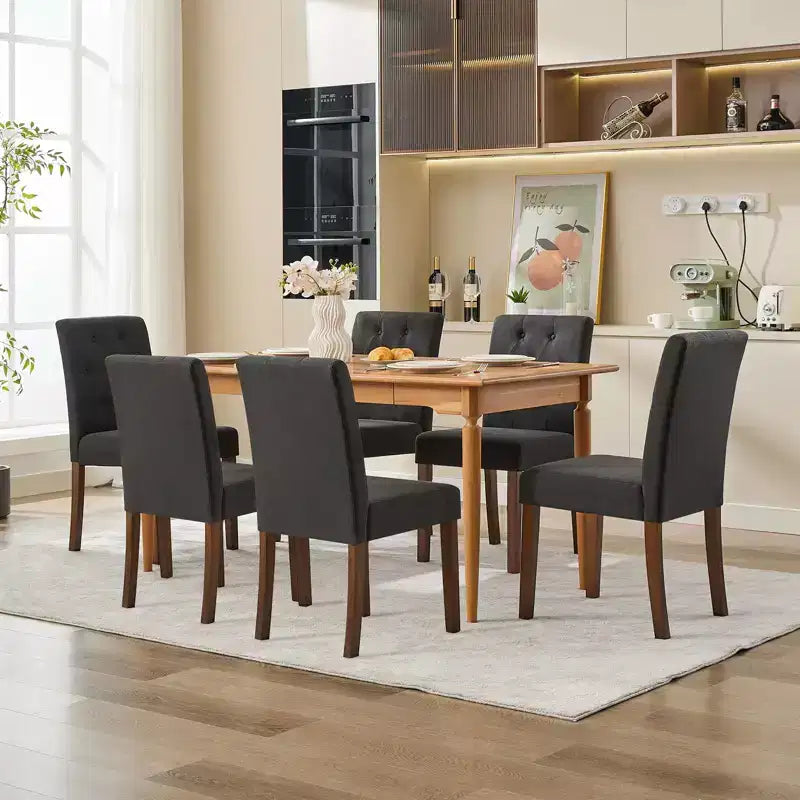 Esszimmerstühle im Parsons-Stil mit Knopfheftung, 6er- / 4er-Set - gepolsterte Küchenstühle aus Stoff mit Holzbeinen und gepolsterten Sitzflächen - Möbel für Wohnzimmer und Küche