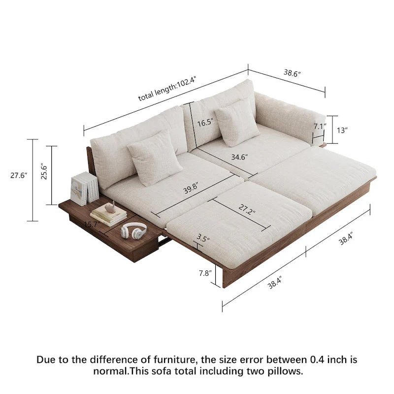 JASIWAY Modernes Sofa aus Massivholz mit Bezug aus Baumwollleinen