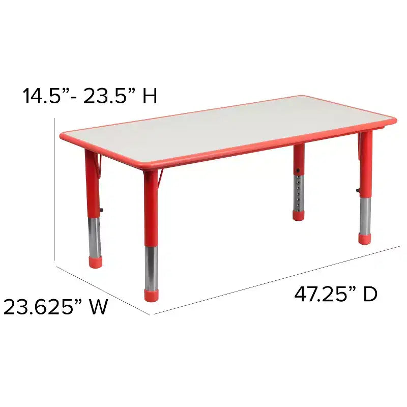Conjunto Emma and Oliver de mesa retangular de atividades em plástico, com altura ajustável, 23.625W x 47.25L e 6 cadeiras