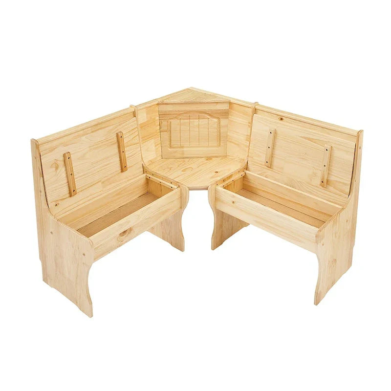 Conjunto de canto para refeições MUSEHOMEINC de estilo tradicional, 3 peças em madeira maciça, com mesa e banco lateral, mesa de canto com arrumação oculta