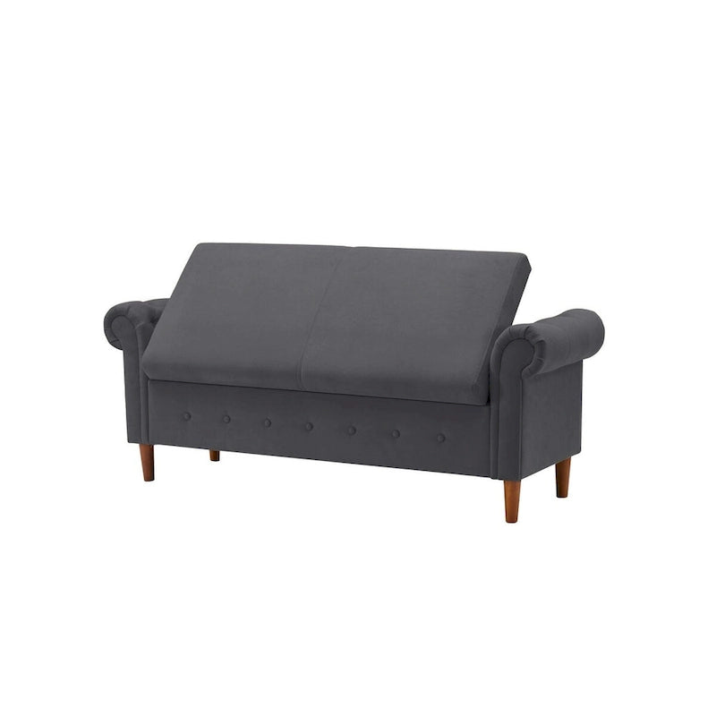 Aufbewahrungsbank fürs Schlafzimmer am Fußende des Bettes, Samt-Ottomane mit gerollten Armlehnen, langes Sofa