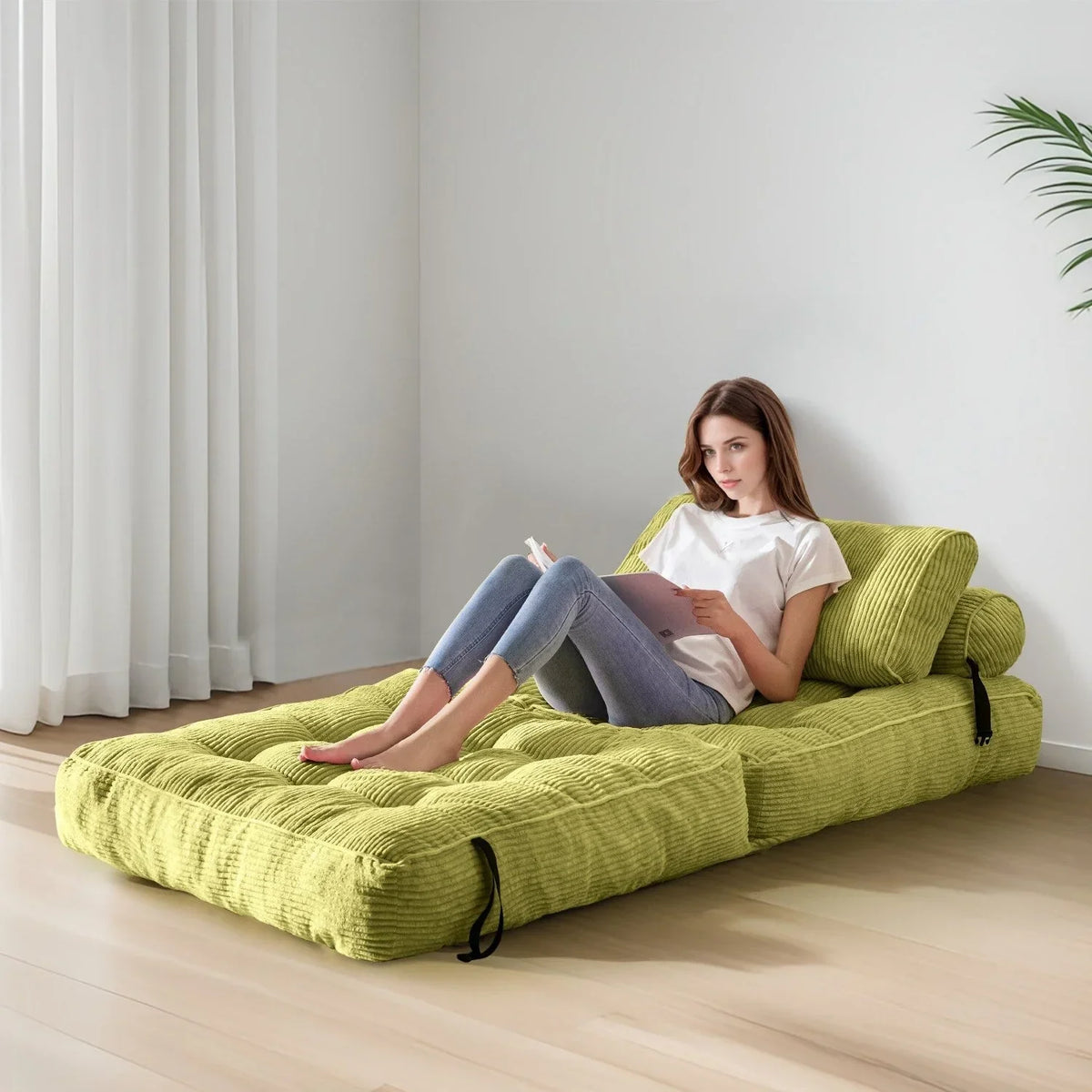 Sofá-cama dobrável de bombazina de 8 lugares, individual